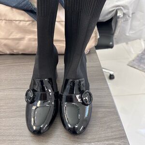 Anne Fontaine Glossy Black sock boots with Buckle